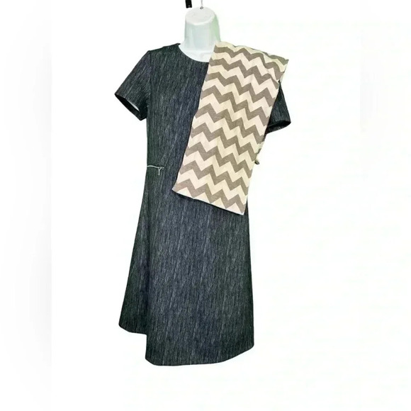 London Times Women's Size 10 Blue Dress with Zipper and Scarf - Picture 1 of 9